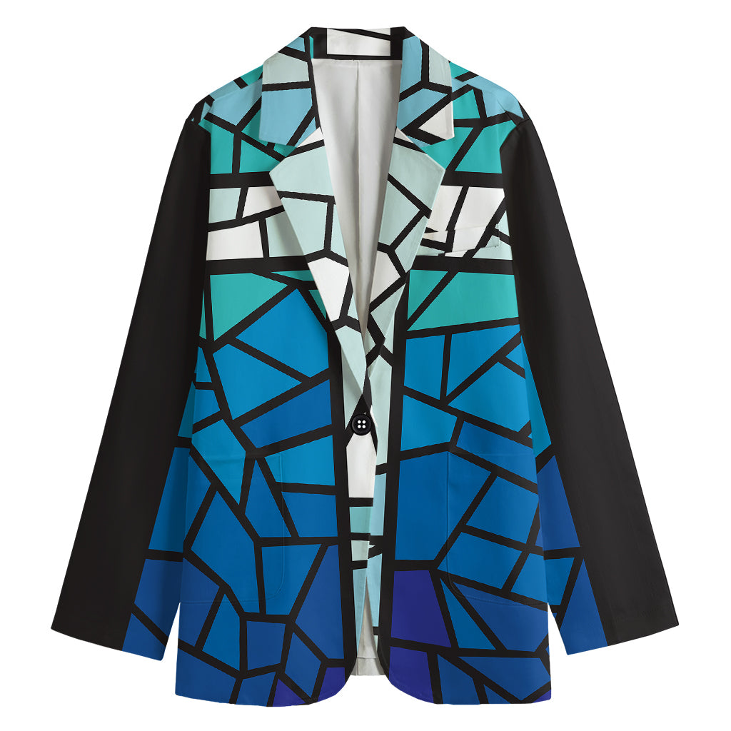 Blue Stained Glass Cross Print Women's Blazer