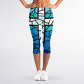 Blue Stained Glass Cross Print Women's Capri Leggings