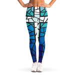 Blue Stained Glass Cross Print Women's Leggings
