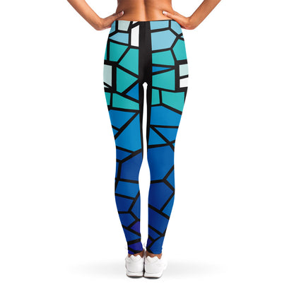 Blue Stained Glass Cross Print Women's Leggings