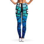 Blue Stained Glass Cross Print Women's Leggings