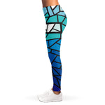 Blue Stained Glass Cross Print Women's Leggings