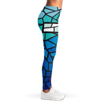 Blue Stained Glass Cross Print Women's Leggings