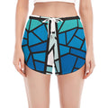 Blue Stained Glass Cross Print Women's Split Running Shorts