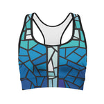 Blue Stained Glass Cross Print Women's Sports Bra