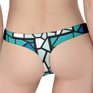 Blue Stained Glass Cross Print Women's Thong