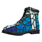 Blue Stained Glass Cross Print Work Boots
