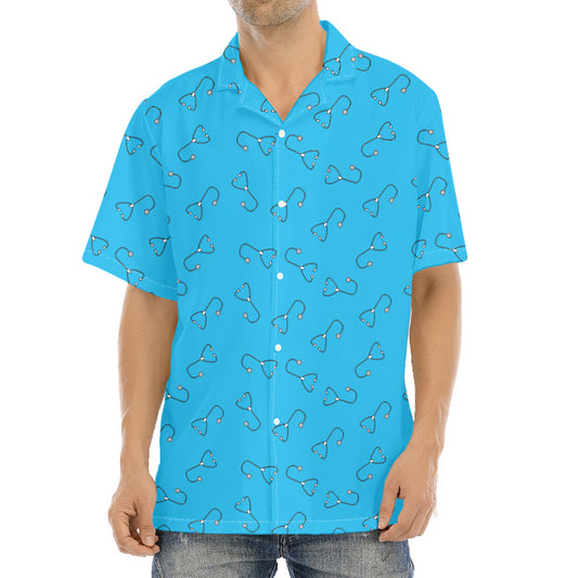Blue Stethoscope Pattern Print Aloha Shirt