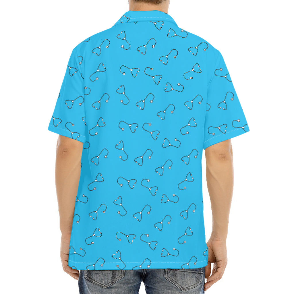 Blue Stethoscope Pattern Print Aloha Shirt