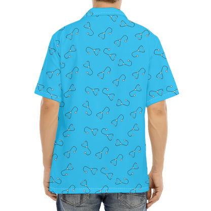 Blue Stethoscope Pattern Print Aloha Shirt