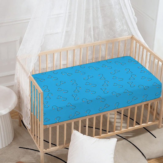 Blue Stethoscope Pattern Print Baby Crib Sheet