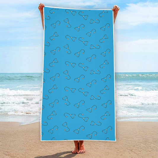 Blue Stethoscope Pattern Print Beach Towel