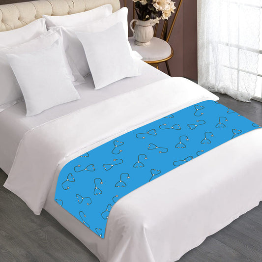 Blue Stethoscope Pattern Print Bed Runner