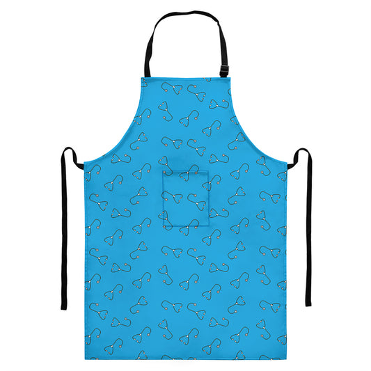 Blue Stethoscope Pattern Print Bib Apron With Pocket