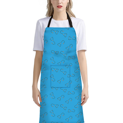 Blue Stethoscope Pattern Print Bib Apron With Pocket