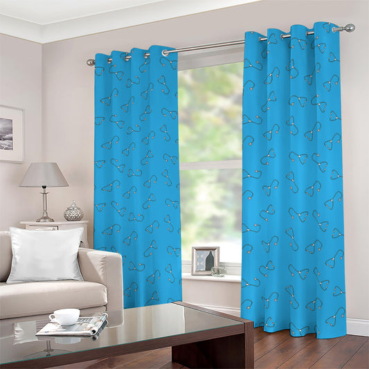 Blue Stethoscope Pattern Print Blackout Grommet Curtains