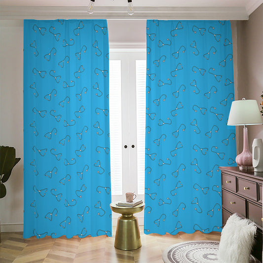 Blue Stethoscope Pattern Print Blackout Pencil Pleat Curtains