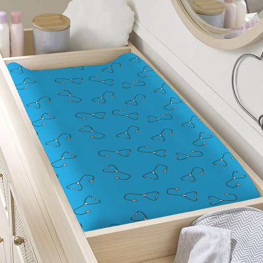 Blue Stethoscope Pattern Print Changing Pad Cover