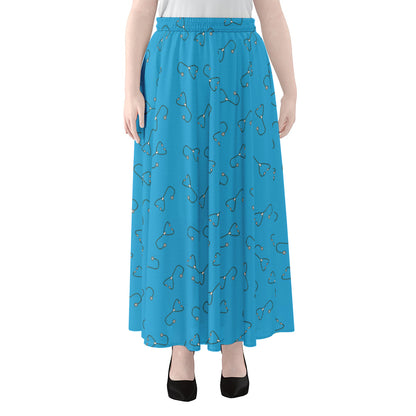 Blue Stethoscope Pattern Print Chiffon Maxi Skirt