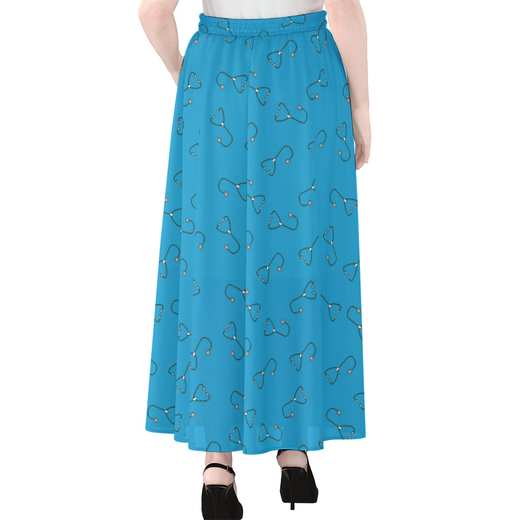 Blue Stethoscope Pattern Print Chiffon Maxi Skirt