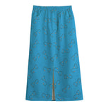 Blue Stethoscope Pattern Print Cotton Front Slit Maxi Skirt