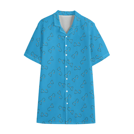 Blue Stethoscope Pattern Print Cotton Hawaiian Shirt