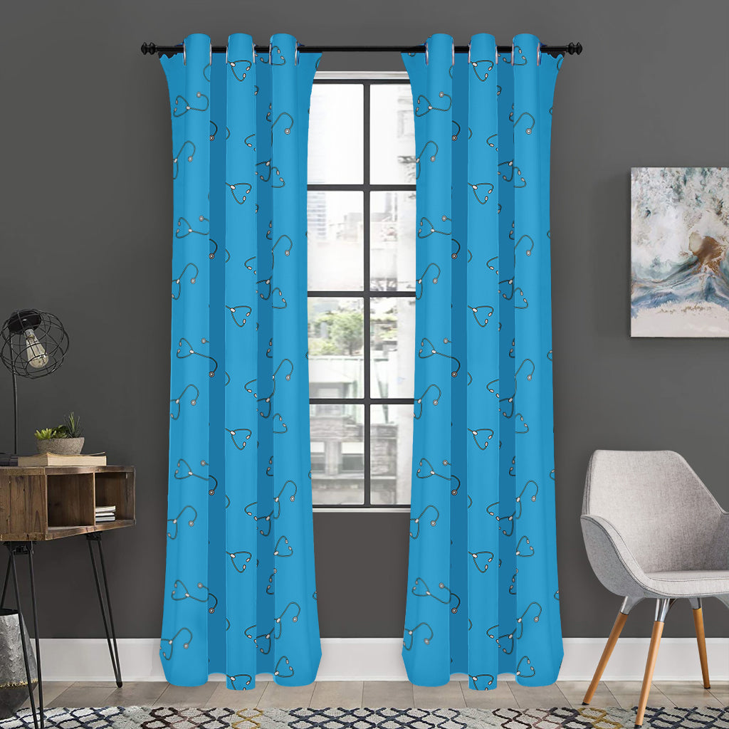 Blue Stethoscope Pattern Print Curtain