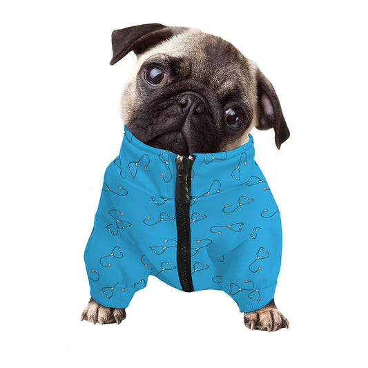 Blue Stethoscope Pattern Print Dog Zip Up Jacket