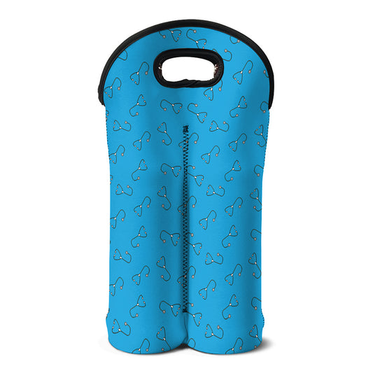Blue Stethoscope Pattern Print Double Neoprene Wine Tote