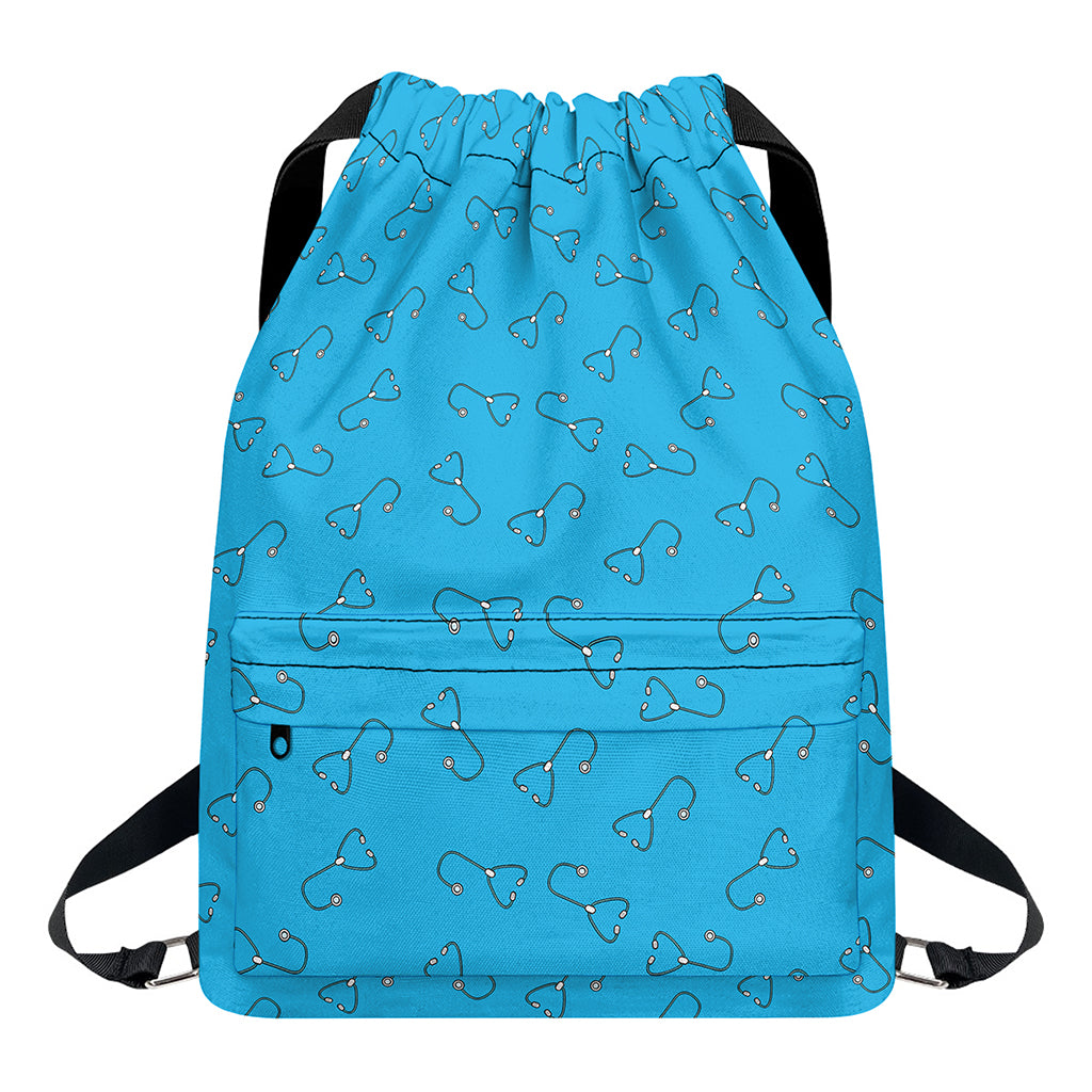 Blue Stethoscope Pattern Print Drawstring Backpack