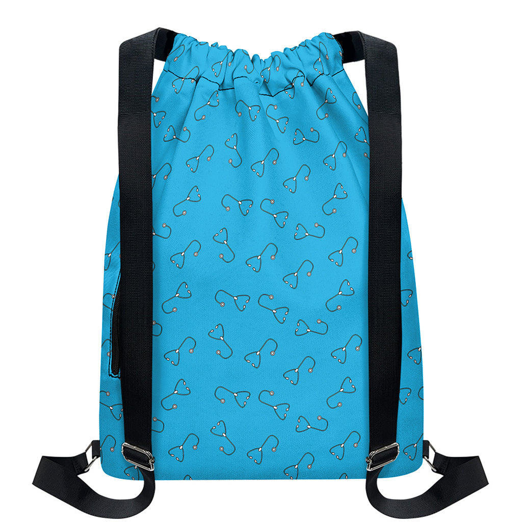 Blue Stethoscope Pattern Print Drawstring Backpack