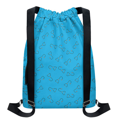 Blue Stethoscope Pattern Print Drawstring Backpack