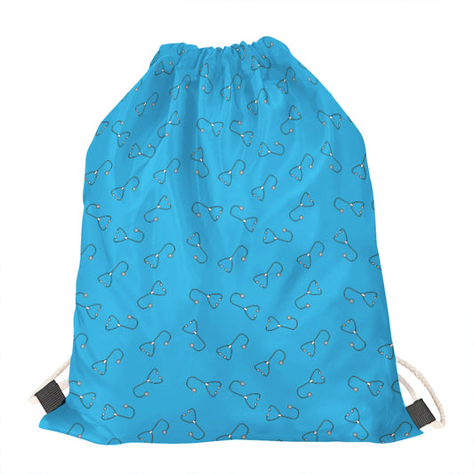 Blue Stethoscope Pattern Print Drawstring Bag