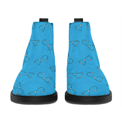 Blue Stethoscope Pattern Print Flat Ankle Boots