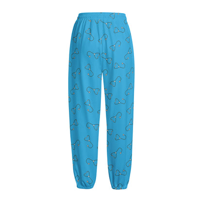 Blue Stethoscope Pattern Print Fleece Lined Knit Pants