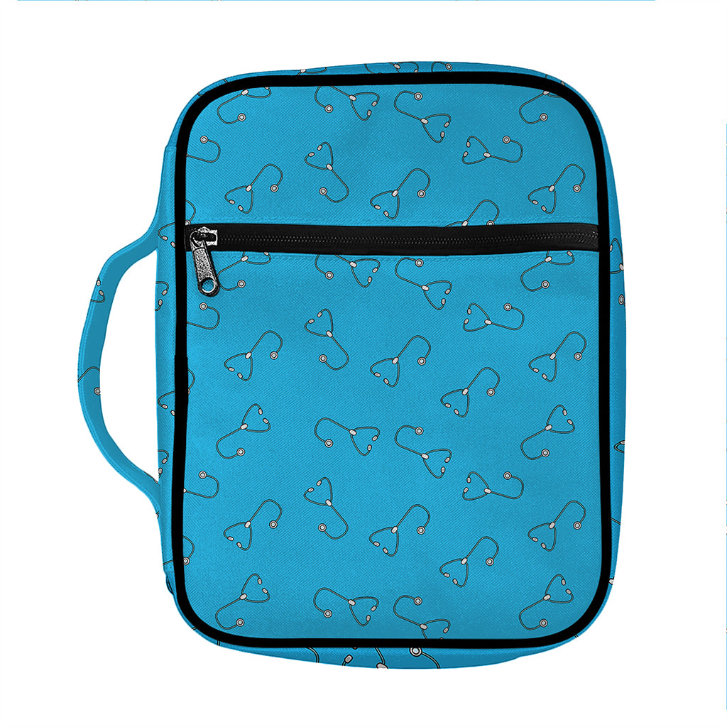 Blue Stethoscope Pattern Print Front Pocket Bible Bag