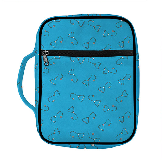 Blue Stethoscope Pattern Print Front Pocket Bible Bag