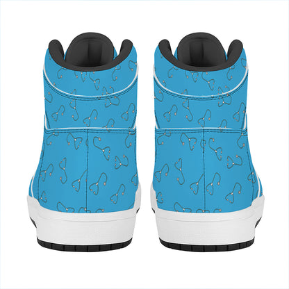 Blue Stethoscope Pattern Print High Top Leather Sneakers