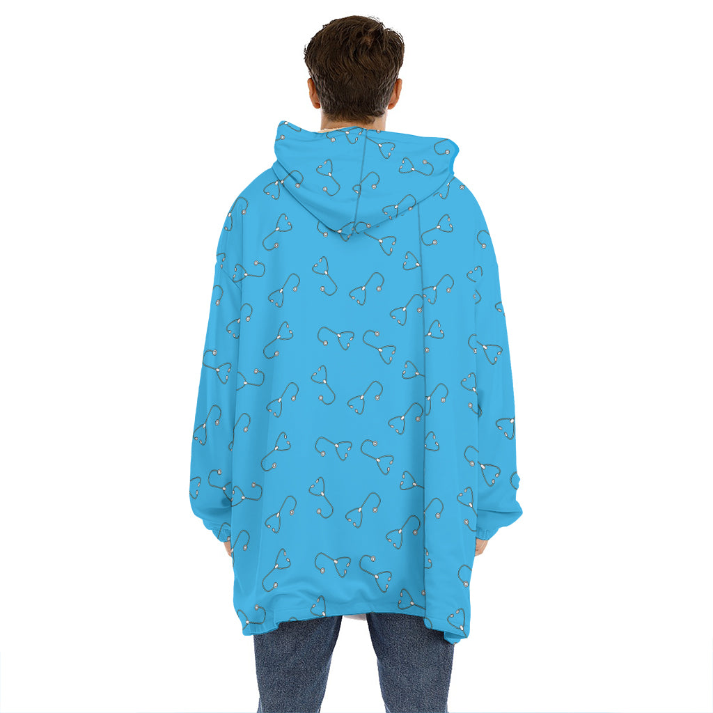 Blue Stethoscope Pattern Print Hoodie Blanket