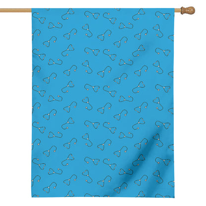 Blue Stethoscope Pattern Print House Flag