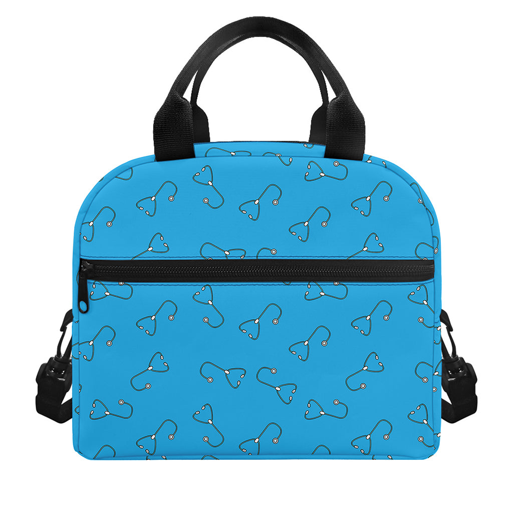 Blue Stethoscope Pattern Print Insulated Lunch Bag
