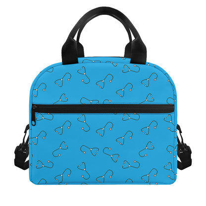 Blue Stethoscope Pattern Print Insulated Lunch Bag