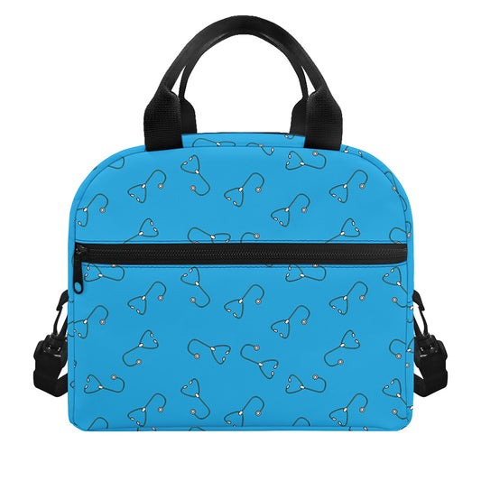 Blue Stethoscope Pattern Print Insulated Lunch Bag