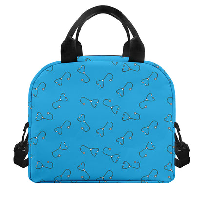 Blue Stethoscope Pattern Print Insulated Lunch Bag