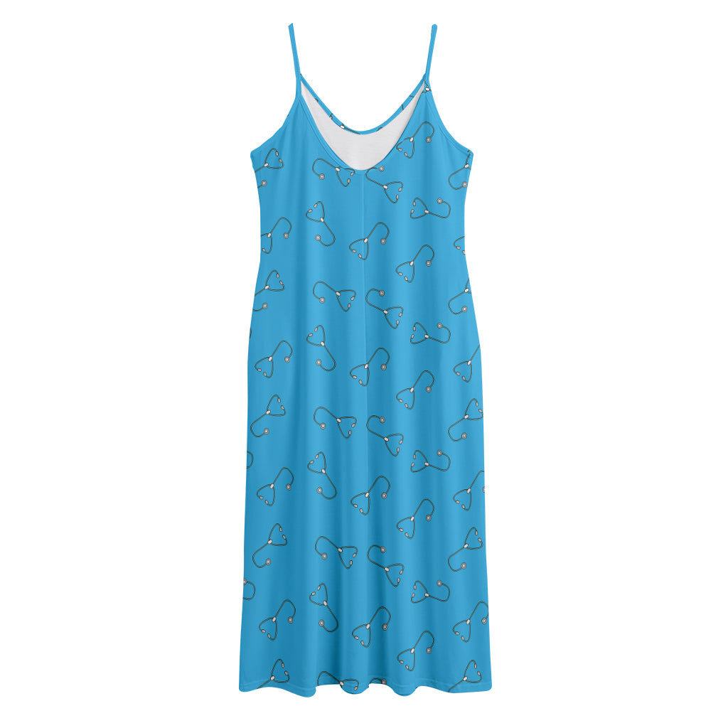 Blue Stethoscope Pattern Print Jersey Midi Cami Dress