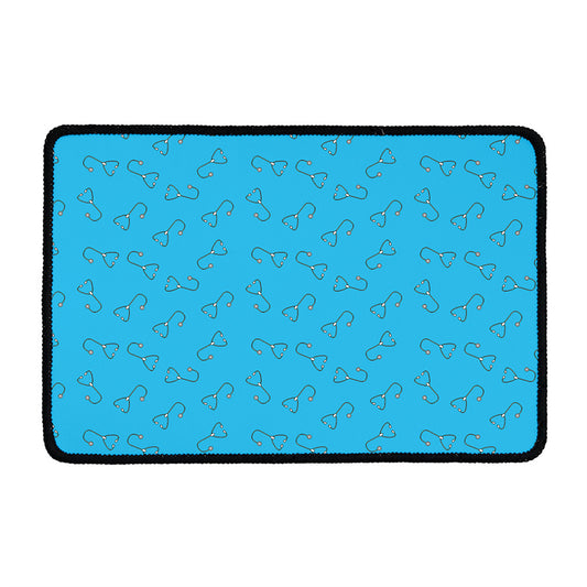 Blue Stethoscope Pattern Print Kitchen Mat