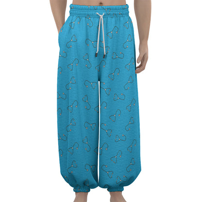Blue Stethoscope Pattern Print Lantern Pants