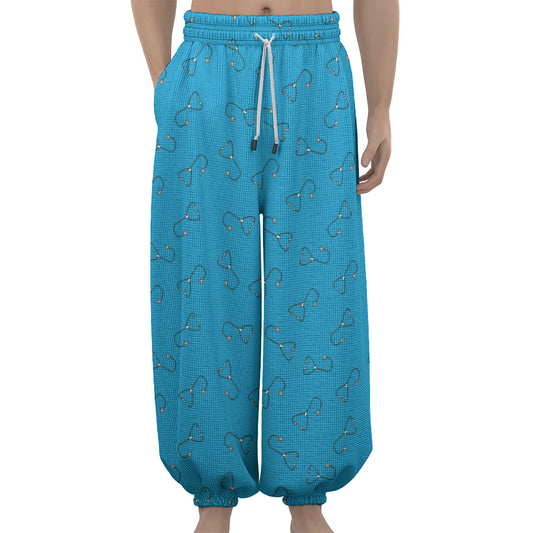 Blue Stethoscope Pattern Print Lantern Pants