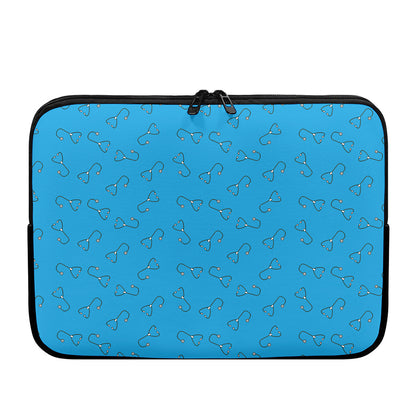 Blue Stethoscope Pattern Print Laptop Sleeve