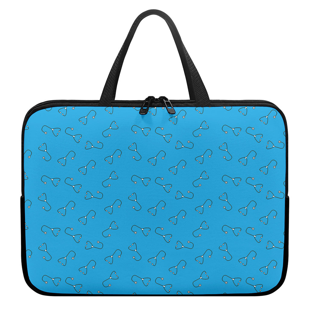 Blue Stethoscope Pattern Print Laptop Sleeve With Handle